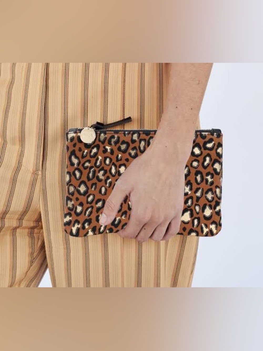 Clare V Leopard Print suede wallet Clutch in Brown and Gold